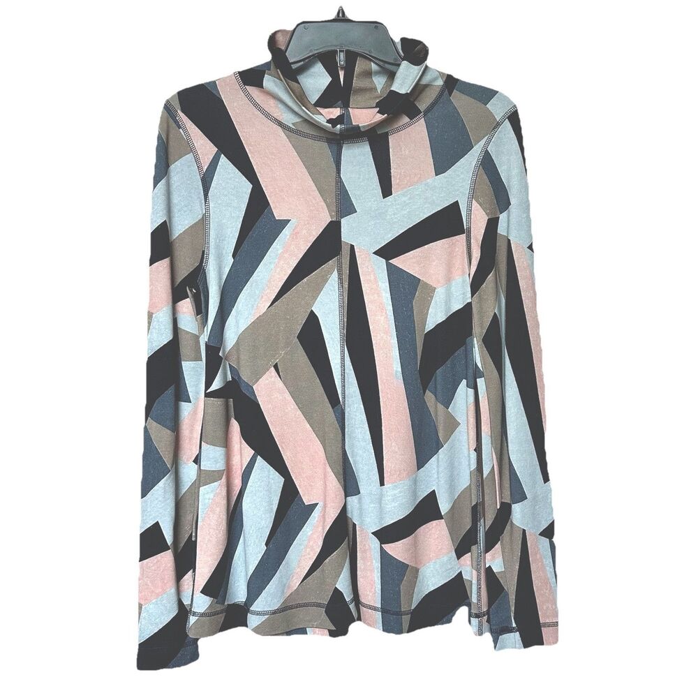COS Top Womens Small Mock Neck Long Sleeve Pullover Geometric Multicolor Pastel